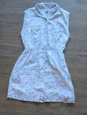 Japna White Star-Print Sleeveless Shirt Dress, Medium